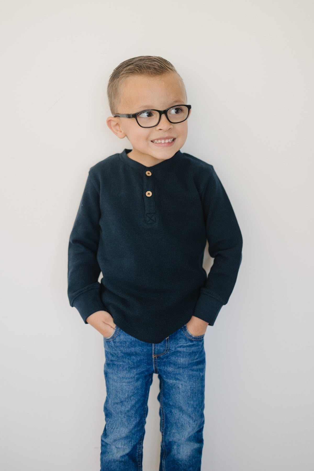 Henry Drew Navy Waffle Knit Henley