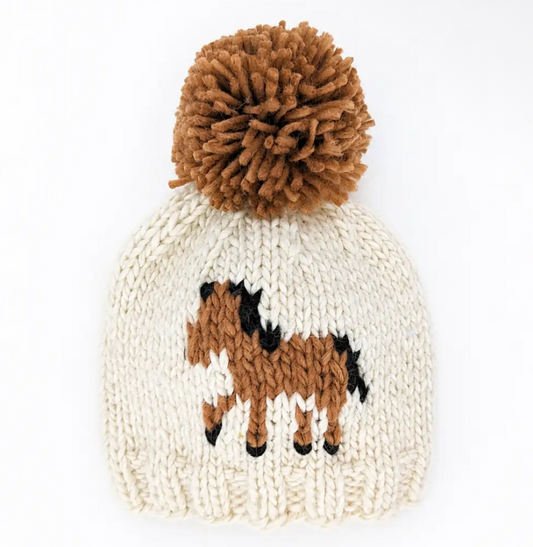 Cream Horse Knit Pom Pom Hat