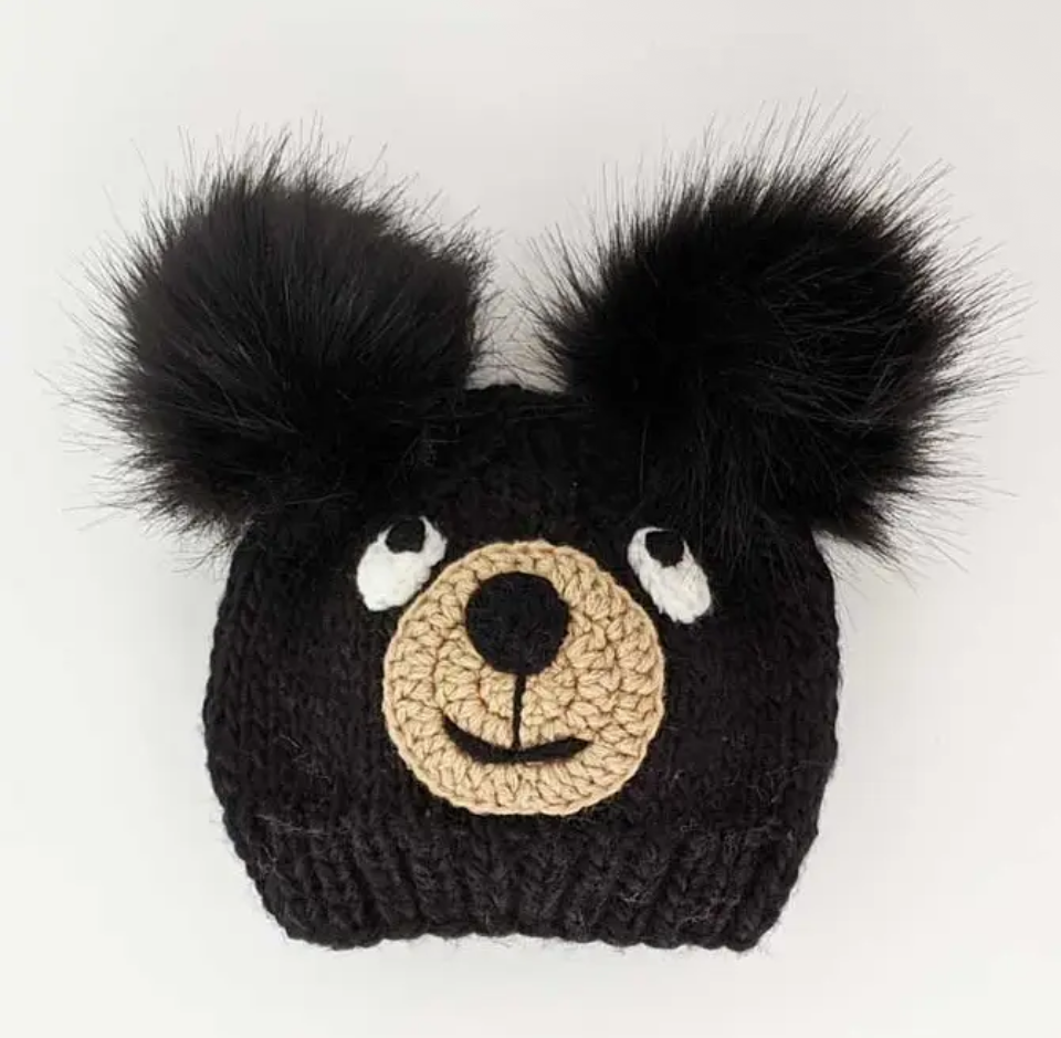 Black Bear Knit Pom Pom Hat