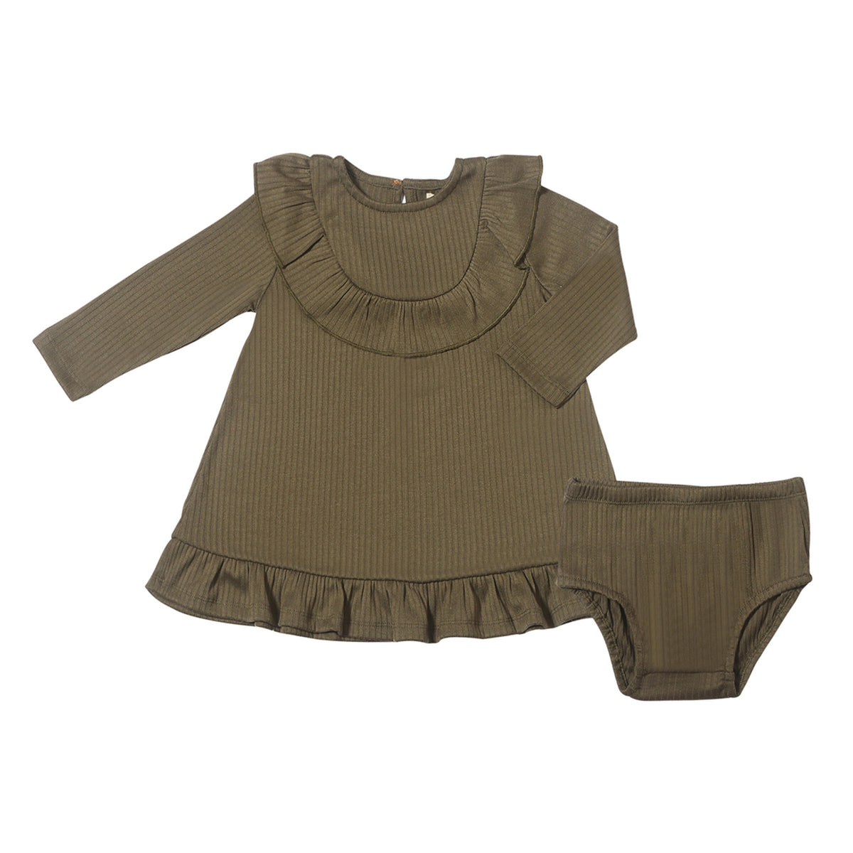 Ettie + H Olive Ribbed Ruffle Dress & Bloomer Set