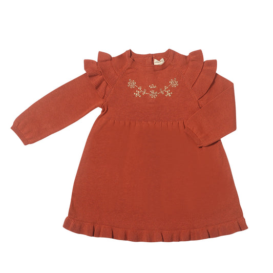 Ettie + H Rust Floral Ruffle Knit Dress