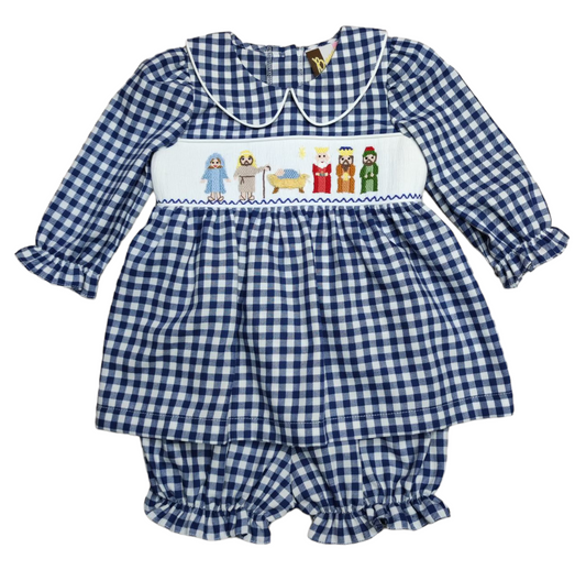 Banana Split Gingham Nativity Smocked Set