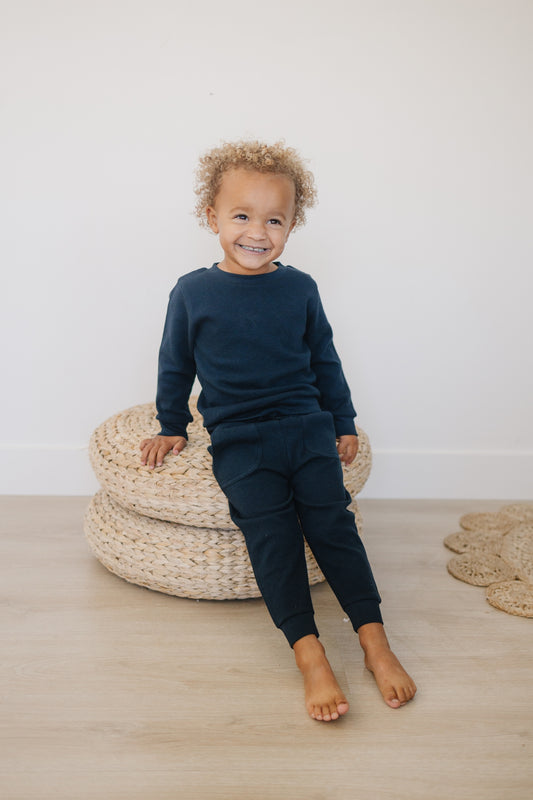 Henry Drew Navy Textured Knit Lounge Set