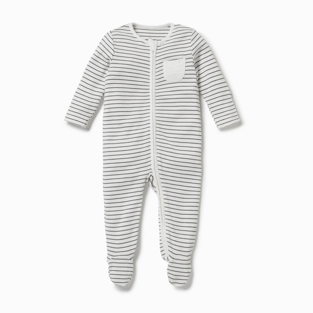 Mori Ribbed Footie Grey Stripe