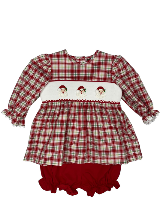 Banana Split Christmas Plaid Santa Smocked Set