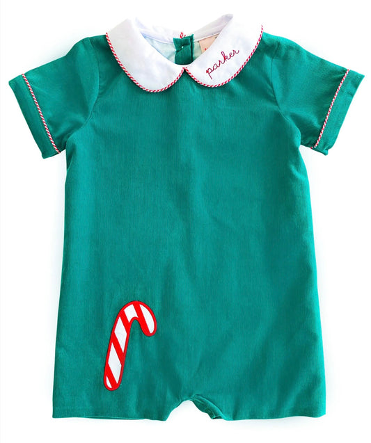 Smockingbird Candy Cane Peter Pan Collar Romper