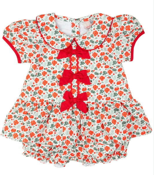 Smockingbird Red Floral Bow Set