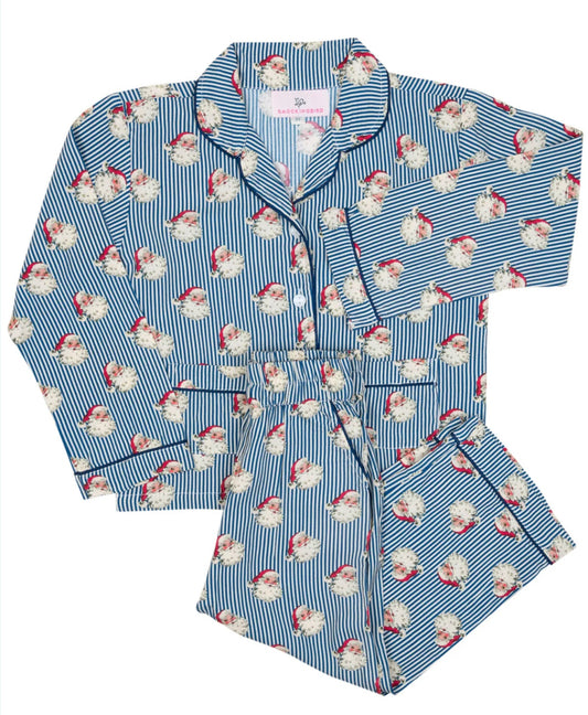 Smockingbird Blue Striped Vintage Santa Pajamas Set