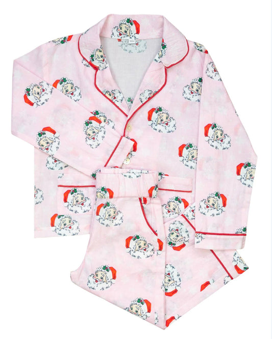 Smockingbird Pink Vintage Santa Pajamas Set