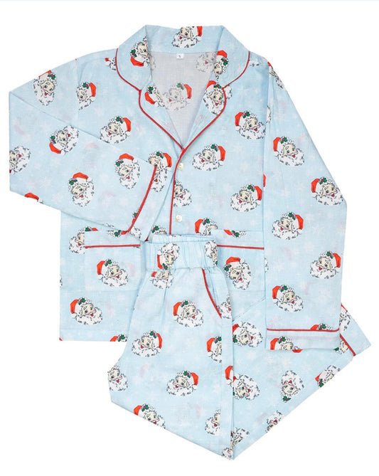 Smockingbird Blue Vintage Santa Pajamas Set