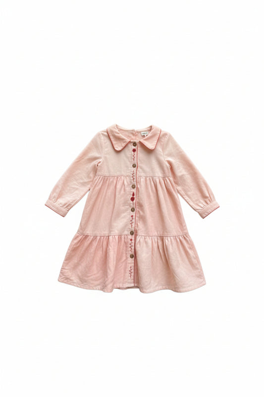 Poppet Blush Pink Embroidered Button-Front Dress