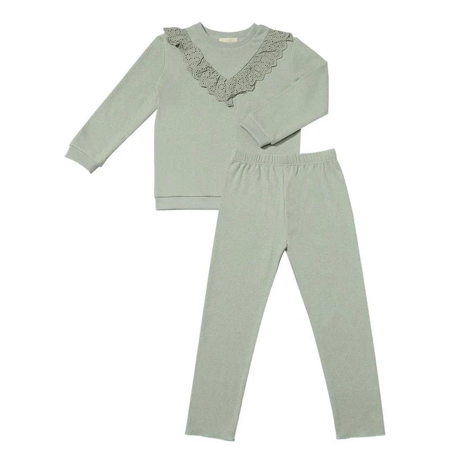 Vignette Sage Ribbed Ruffle Lounge Set