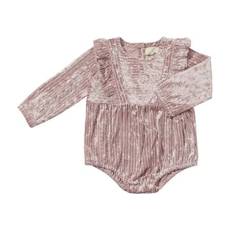 Vignette Dusty Rose Velvet Ruffle Romper